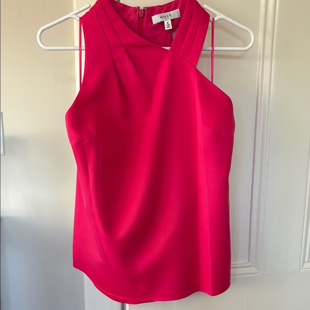 Milly Hot Pink Asymmetric Neck Top